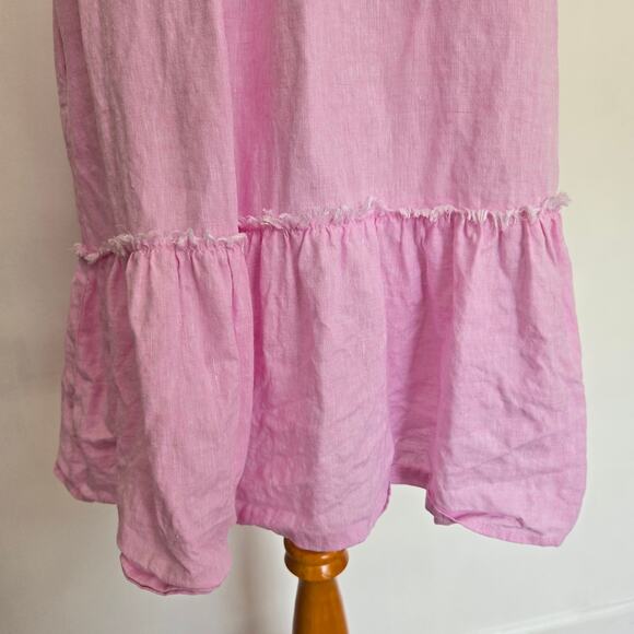 J. McLaughlin Maryann Linen Dress Pink A Line Relaxed Ruffle Women Medium - Picture 9 of 13